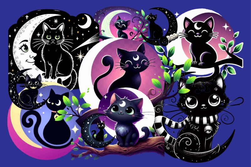 Whimsical Black Cat PNG Sublimation