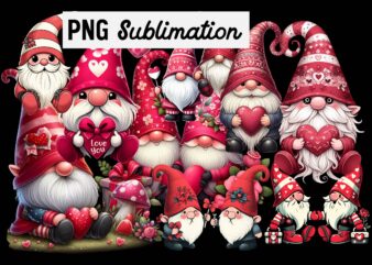 Valentines Gnome PNG Sublimation t shirt vector art