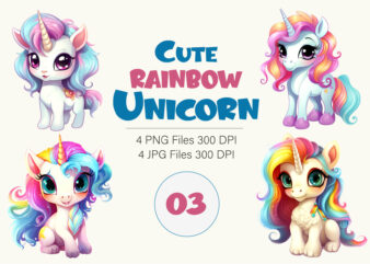 Cute rainbow unicorns 03. TShirt Sticker.