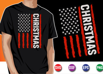 Christmas Holiday American Flag Merry Christmas SVG T-shirt Design Print Template