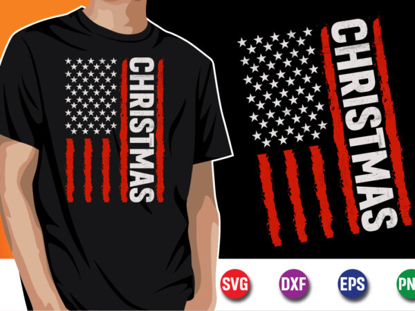 Christmas holiday american flag merry christmas svg t-shirt design print template