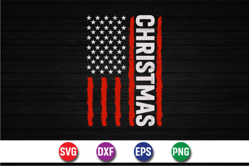 Christmas Holiday American Flag Merry Christmas SVG T-shirt Design Print Template