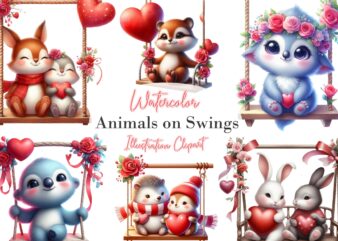 Valentines animals on swings collection