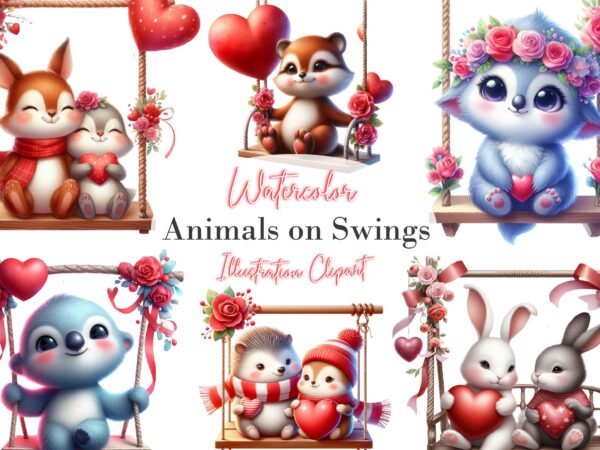 Valentines animals on swings collection t shirt vector art