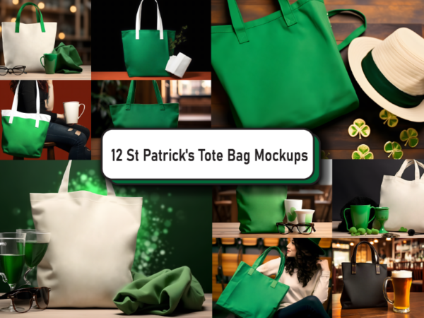 St patrick’s tote bag mockup bundle t shirt template vector