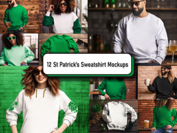 St patrick’s gildan 18000 mockup bundle t shirt template vector