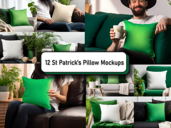 St patrick’s pillow mockup bundle t shirt template vector