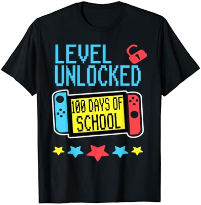 100 days of school shirt boys unlocked gamer video games t-shirt