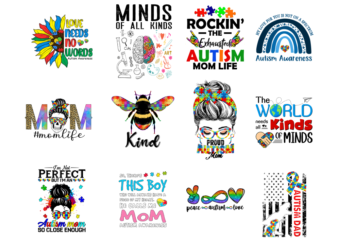 12 Autism Awareness Shirt Designs Bundle P18, Autism Awareness T-shirt, Autism Awareness png file, Autism Awareness digital file, Autism Awa