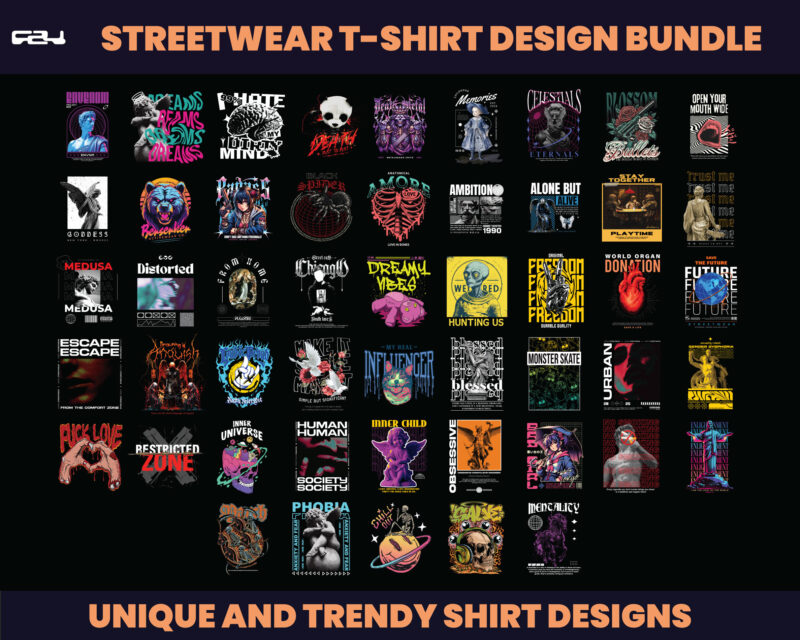 150 Urban Streetwear Designs, T-shirt Design bundle, Streetwear Designs, Aesthetic Design, shirt designs, Graphics shirt, DTF, DTG