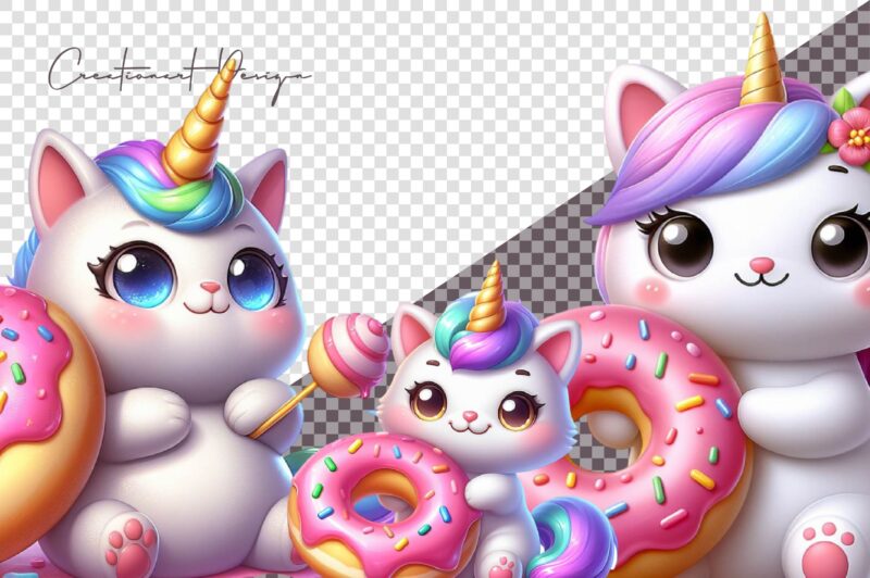 Cat Unicorn and Donut Sublimation