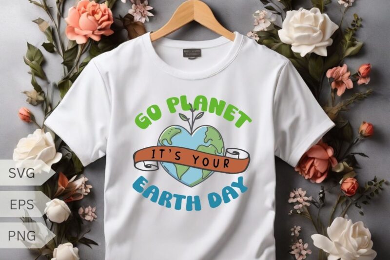 Go Planet Its Your Earth Day 2024 Teacher Kids Groovy T-Shirt design vector, earth, conservation, eco, environmental, global, globe, planet
