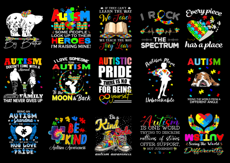 15 Autism Awareness Shirt Designs Bundle P9, Autism Awareness T-shirt, Autism Awareness png file, Autism Awareness digital file, Autism Awar