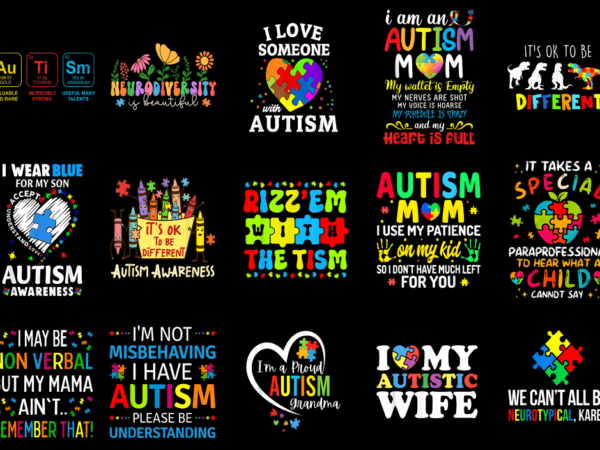 15 autism awareness shirt designs bundle p1 cl, autism awareness t-shirt, autism awareness png file, autism awareness digital file, autism a