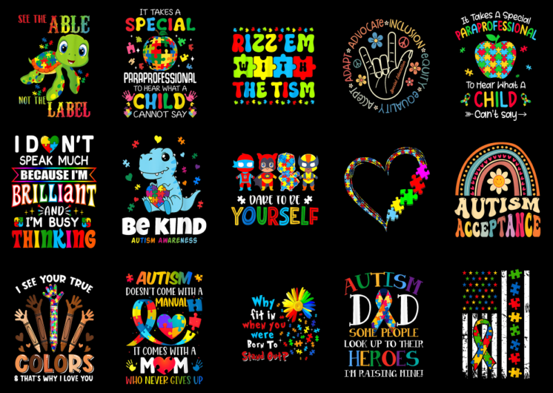 15 Autism Awareness Shirt Designs Bundle P2 CL, Autism Awareness T-shirt, Autism Awareness png file, Autism Awareness digital file, Autism A