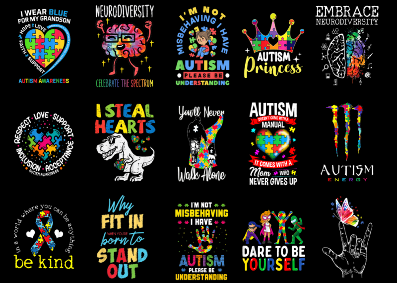 15 Autism Awareness Shirt Designs Bundle P3 CL, Autism Awareness T-shirt, Autism Awareness png file, Autism Awareness digital file, Autism A