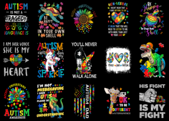 15 autism awareness shirt designs bundle p5 cl, autism awareness t-shirt, autism awareness png file, autism awareness digital file, autism a