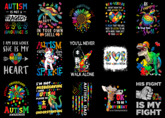 15 Autism Awareness Shirt Designs Bundle P5 CL, Autism Awareness T-shirt, Autism Awareness png file, Autism Awareness digital file, Autism A