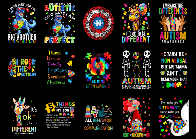 15 Autism Awareness Shirt Designs Bundle P7 CL, Autism Awareness T-shirt, Autism Awareness png file, Autism Awareness digital file, Autism A