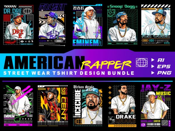 Populer american rapper streetwear tshirt design bundle illustration