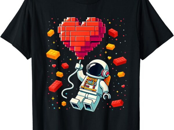 Blocks building astronaut valentine’s day master builder t-shirt