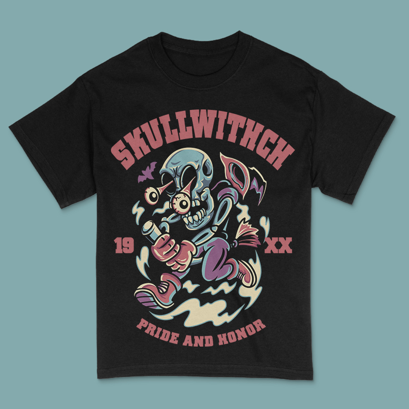Skull Witch T-Shirt Design Template