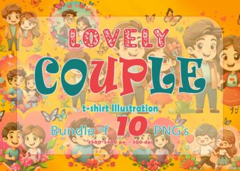 Valentines Day Cute Couple Illustration T-shirt Design Bundle