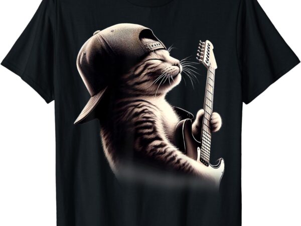 Cat playing guitar – funny rock music guitar cat t-shirt