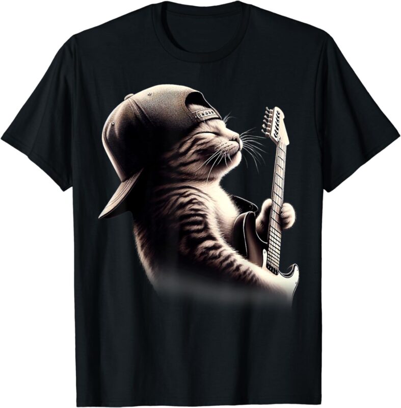 Cat Playing Guitar – Funny Rock Music Guitar Cat T-Shirt