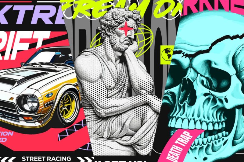 Most Trending Streetwear Mega Bundle, Graphic T shirt Vector, Y2k, Graffiti, Cyberpunk, Brutalism, Urban T-shirt Designs Commercial Use