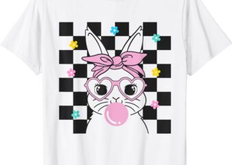 Cute Bunny With Bandana Glasses Bubblegu Easter Rabbit Girl T-Shirt