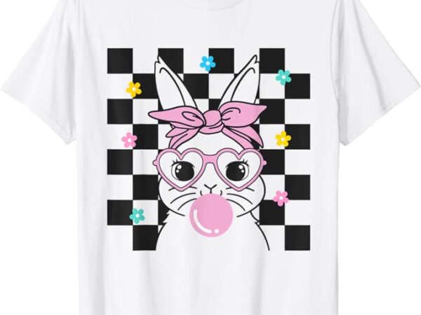 Cute bunny with bandana glasses bubblegu easter rabbit girl t-shirt
