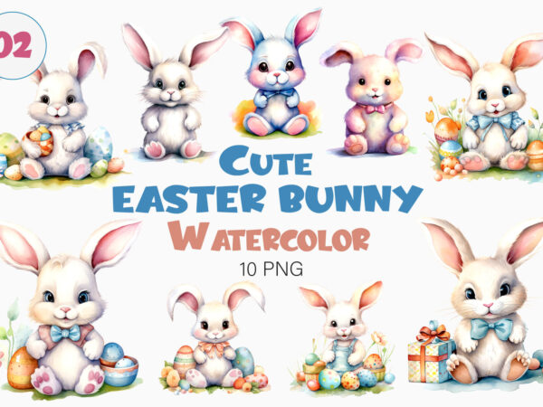 Cute easter bunny 02. watercolor, png. t shirt vector file