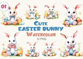 Cute Easter Bunny 01. Watercolor, PNG.