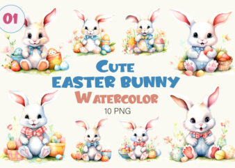 Cute easter bunny 01. watercolor, png.