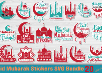 Eid Mubarak Stickers T-shirt Bundle Eid Mubarak Stickers SVG Bundle