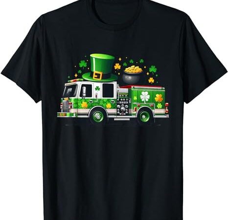 Fire truck kids toddler boys st patricks day firetruck t-shirt