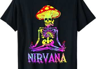 Funny Nirvana mushroom skeleton tie dye T-Shirt