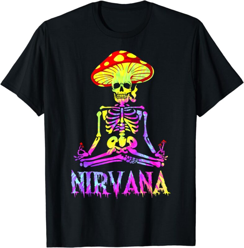 Funny Nirvana mushroom skeleton tie dye T-Shirt
