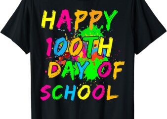 Happy 100th Day Of School Paint Splatter Effect Glow Kids T-Shirt