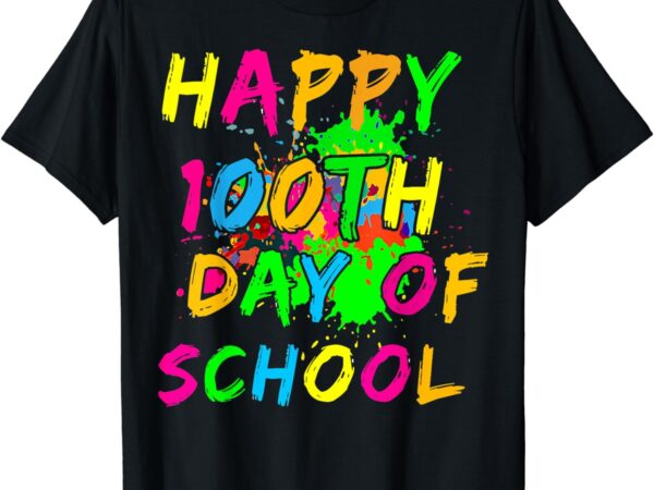 Happy 100th day of school paint splatter effect glow kids t-shirt