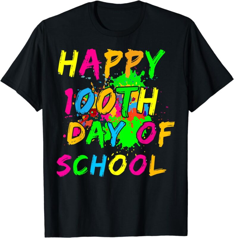 Happy 100th Day Of School Paint Splatter Effect Glow Kids T-Shirt