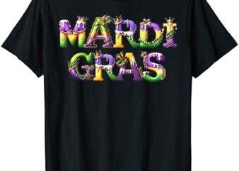 Happy Mardi Gras 2024 New Orleans Fleur De Lis Mask Beads T-Shirt
