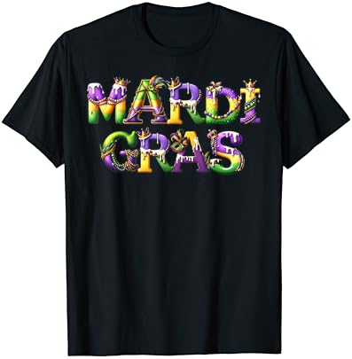 Happy Mardi Gras 2024 New Orleans Fleur De Lis Mask Beads T-Shirt - Buy ...