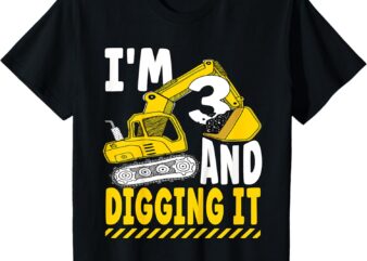 Kids Kids Funny three 3yr 3rd Birthday Excavator Boy 3 Years Old T-Shirt