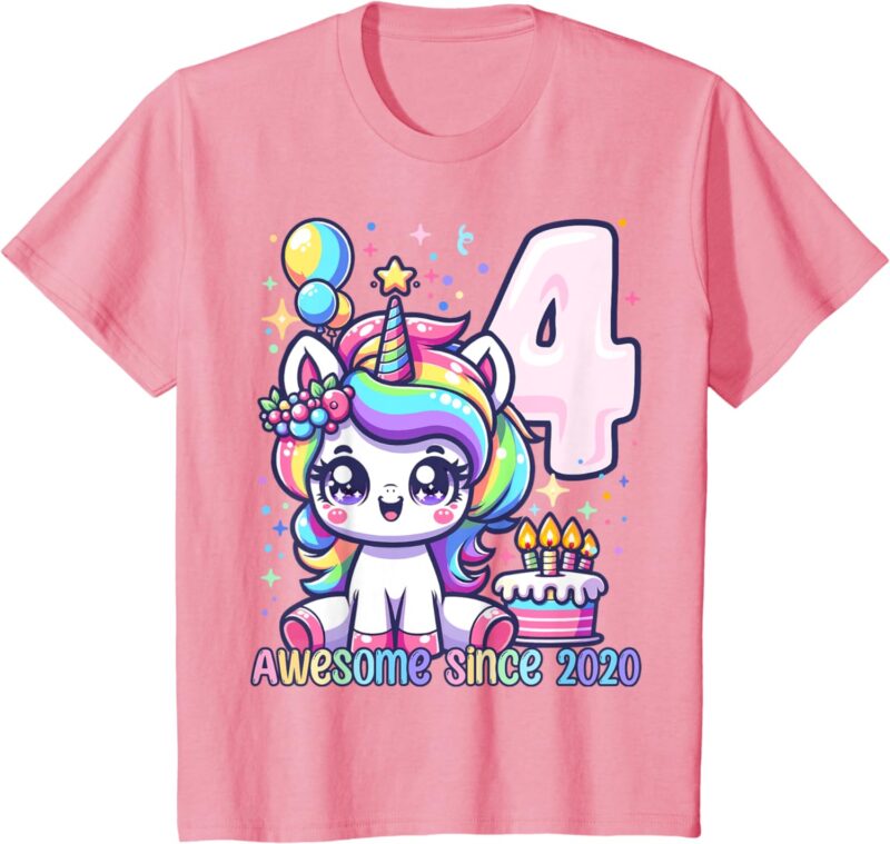 Kids Unicorn 4th Birthday 4 Year Old Unicorn Party Girls Outfit T-Shirt