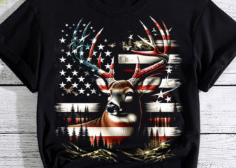 Camo US Flag Deer Elk Buck Camoflage Hunting Hunter Dad Gift Short Sleeve T-Shirt PNG File