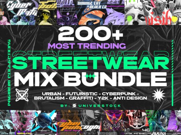 Most trending streetwear mega bundle, graphic t shirt vector, y2k, graffiti, cyberpunk, brutalism, urban t-shirt designs commercial use
