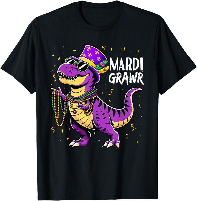 Mardi Gras Shirts For Kids Mardi Grawr T Rex Dinosaur Boys T-Shirt