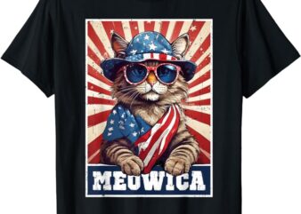 Meowica 4th of July Cat American Flag Cat Funny 4th of July T-Shirt